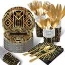 120 pcs Roaring 20s Party Decorations | Serves 16 Guests | Gatsby Theme Tableware Set Kit, Retro Jazz Party Roaring Twenties Party Plates Napkins Set Signs for Roaring 1920s Party Decorations