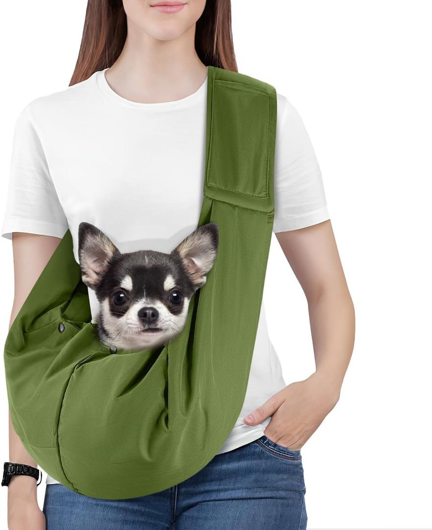 Pawaboo Small Dog Sling Carrier, Reversible Hands Free Dog Sling Carriers for Small Dogs and Cats, Puppy Slings Carrier with Adjustable Strap Buckle & Safety Harness, Puppy Essentials, Matcha Green