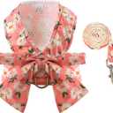 BAEJMJK Dog Harness and Leash Set with Bow Knot No Pull Pet Daisy Floral Harness with D-Ring Soft Mesh Dog Harness Vest Set Escape Proof Princess Puppy Harness for Small Girl Dogs Cats Pink M