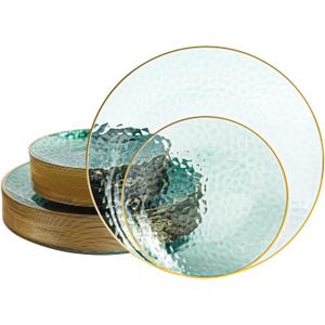 80pcs Green Plastic Plates, Gold Disposable Dinner Plate Heavy Duty Dessert Plates for Party, Wedding