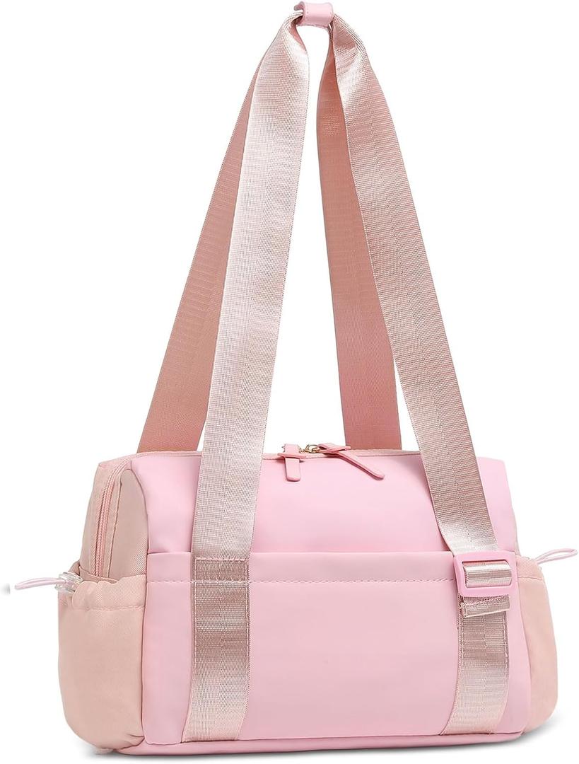 Mini Gym Bag for Women, Yoga Small Sports Bag for Women Girls, Waterproof PU Fitness Tote with Wet Compartment, Pink