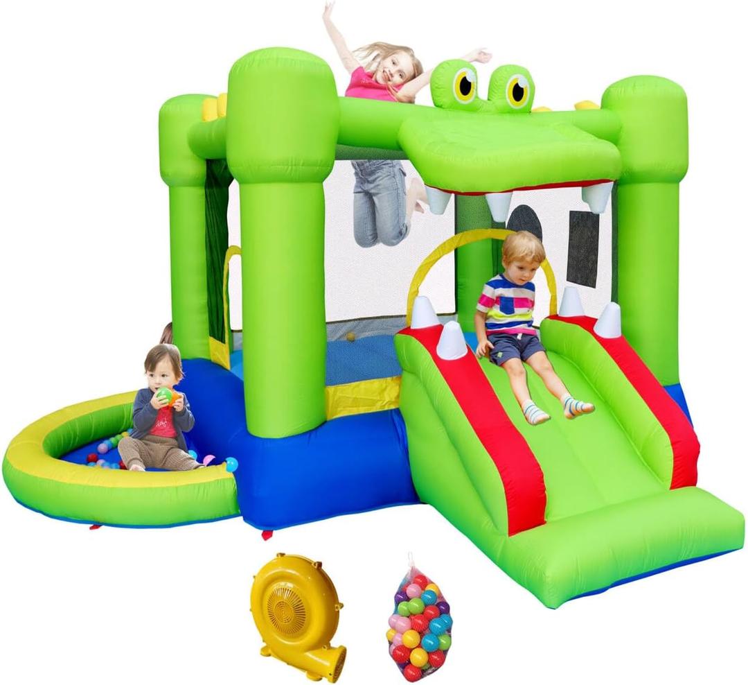 Inflatable Bounce House with Slide, Jumping Castle with Blower and Ball Pit House, Two Dart Target Game