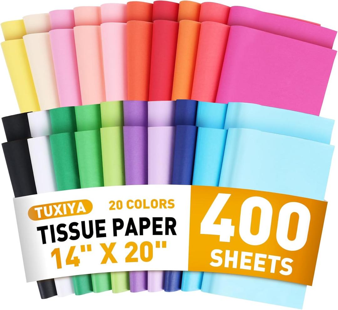 400 PCS Tissue Paper, 20 Colors 14" X 20" Tissue Papers Bulk for Packaging, Colored Tissue Paper for Gift Bags Crafts Birthday Party Flower Decoration (Colorful)