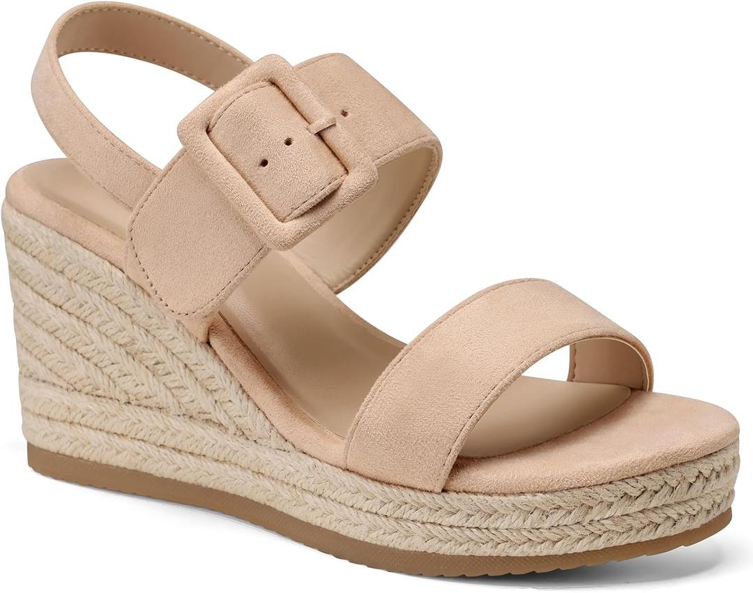 TEMOFON Espadrilles Wedge Sandals for Women: Slip On Elastic Ankle Strap Platform Sandals Dressy Comfortable Summer Wedges Heels Shoes 10 