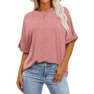 Tankaneo Womens Oversized T Shirts Casual Half Sleeve Tops Crew Neck Trendy Tunic for 2024 Summer