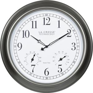 La Crosse Technology 404-00237-INT 18" Atomic Outdoor Clock with Thermometer & Hygrometer (Silver)