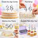 20 Pack (2 Sets) Reusable Silver Number Birthday Cakes Candle Holder Set - Metal Candle Holders Stand - Cake Topper Decorations