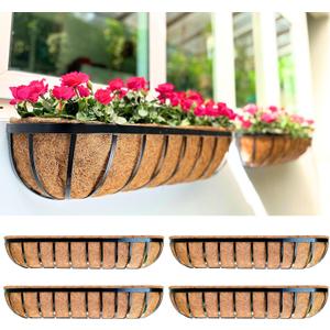 LaLaGreen Deck Railing Planter Boxes - 4 Pack, 36 Inch Long Window Flower Box Attach to House, Wall Planters for Outdoor Plants with Coco Liners English Horse Trough Fence Balcony Garden Porch Rail (36" (91cm) x 4 pack)