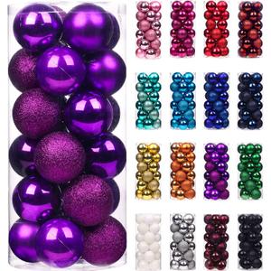 Emopeak 24Pcs Christmas Balls Ornaments for Xmas Tree - 1.18 Inch Mini Shatterproof Christmas Tree Decorations Hanging Ball for Holiday Wedding Party Decoration, Purple