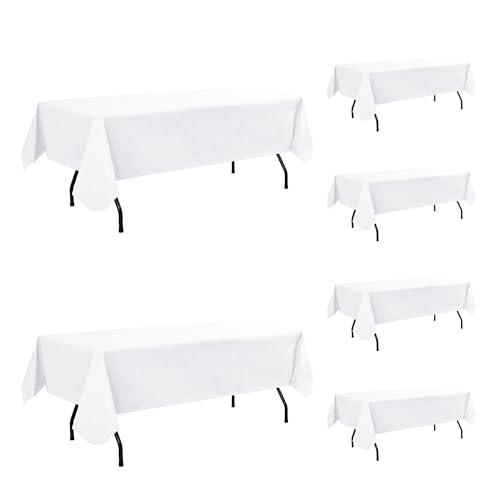 Enjoyidea Vinyl Tablecloth with Flannel Backing-6 Pack White 60x120 Inch Outdoor Waterproof Plastic Table Cloth-Wipeable Heavy Duty Oilcloth Rectangle 8 Foot Protector for Picnic Party Camping Dining