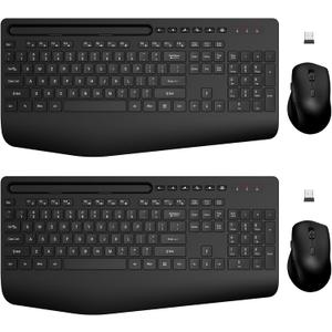 Wireless Keyboard and Mouse Combo 2 Pack - Full-Sized Ergonomic Keyboard with Wrist Rest, Phone Holder, Sleep Mode, Silent 2.4GHz Cordless Keyboard Mouse Combo for Computer, Laptop, PC, Mac, Windows