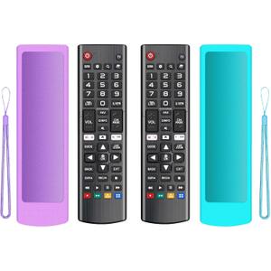 (2+2 Packs) Replacement Remote Control No Setup Fit LG TV Remote with Anti-Lost Soft Protective Silicone Cover Case Blue & Purple, Universal for LG All Smart LCD LED HDTV UHD OLED 3D 4K TVs