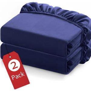Twin Fitted Sheets 2 Pack Only, Mattress Up to 14 Inches Deep Pocket, Ultra Soft and Breathable Twin Bed Sheets, Long Lasting Single Fitted Sheets, Navy