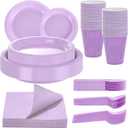 WELLIFE 210Pcs Lavender Plates,Light Purple Plastic Dinnerware Set,Party Supplies Including purple plates, 12OZ Cups, plastic Cutlery and Paper Napkins Serve 30 Guests, Disposable Plates for Party