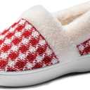 UBFEN Womens Mens Slippers Memory Foam Comfort Fuzzy Plush Lining Slip On House Shoes (Red, M)