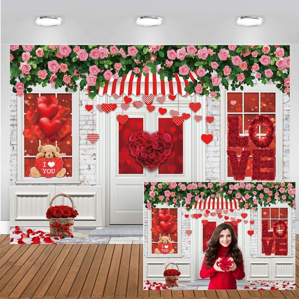 CHAIYA 7X5ft Valentine's Day Photography Backdrop Mother's Day Store Flower Love Heart Background Wedding Bridal Shower Party Decor Banner Valentine's Day Party Decoration