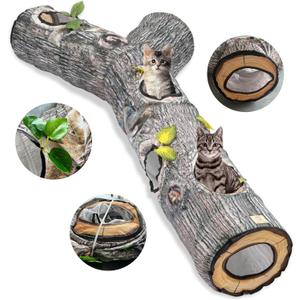 GRETMIX Cat Tunnel,3 Way Cat Toys,Tree Trunk Cat Tunnels for Indoor, Cat Maze for Kitty, Puppy, Kitten,Rabbit to Chase and Play, Collapsible Tube, Easy to Store Kitten Tunnel,L59,Tree Design Gift