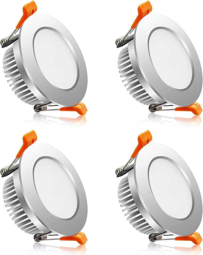 YGS-Tech 2 Inch LED Recessed Lighting, Dimmable Downlight 3W(35W Halogen Equivalent), 4000K Natural White Ceiling Light, CRI80, Silver Trim with LED Driver(4 Pack)