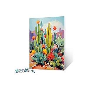 Graffitic Romantic House Paint by Numbers Kits 16x20 inch Canvas Green Coconut Tree DIY Oil Painting for Kids, Adults Beginner River/Lake Paintwork with Brushes Boho Nordics Boho Gift(Frameless)