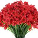 22 Bunches of Outdoor Artificial Flowers, UV Resistant Fake Flowers Artificial Silk Flowers with Plastic Plants for Indoor Outdoor Front Porch Hanging Planter Decoration (22, Red)
