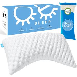 Bed Pillow for Side and Back Sleepers  Curved Cooling Pillow for Neck and Shoulder Pain Relief  Adjustable Memory Foam Pillow with Washable Cover  Queen Size with Extra Fill (White) (Queen (Pack of 1))
