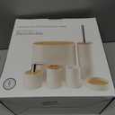 Bathroom Accessories Bath Set of 6, Toothbrush Holder, Soap Dispenser, Trash Can, Soap Dish, Toothbrush Cup and Toilet Brush Holder, Green (Green-bamboo Lid)