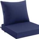 MIULEE Navy Outdoor Chair Cushion 24x24 Inch for Patio Furniture Linen Textured Waterproof & 3 Year Color Fastness Seat and Back Couch Cushion with Ties No Slip Design
