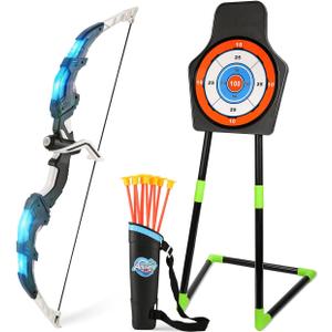 Bow and Arrow Set for Kids LED Light Up Archery Set with 10 Suction Cup Arrows Indoor Outdoor Toys with Standing Target & Quiver, Xmas Birthday Gift for Boys Girls Age 4-8 8-12 (1-pack-blue)