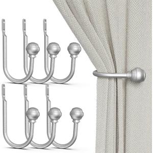 Hion Curtain Holdbacks Silver 6pcs, Curtain Tiebacks Wall Mounted Curtain Hooks Holders for Drapes