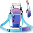 Water Bottle Carrier Bag with Phone Pocket for Stanley 40 & 30 oz Tumbler with Handle,Pink Insulated Neoprene Cup Holder Pouch w/Adjustable Strap for Quencher H2.0 Stanley Cup Accessories (40oz, Pink Blue Gradient)