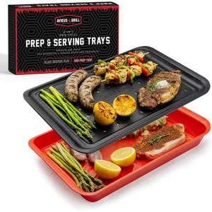 AVIEUS Grill Prep and Serve Trays | Set of 2 Stackable, Melamine Trays | Serving Tray & Marinating Tray | Serving Platter for Plating Food & BBQ Prep Tub for Marinating Meats | Grill Accessories |