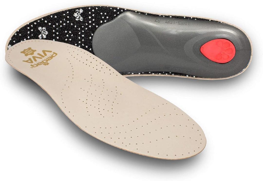 Pedag Viva | Leather Arch Support Inserts | Handmade in Germany | Plantar Fasciitis Relief | Heel Cushion | Activated Charcoal Odor Control | Metatarsal Support Pad | Tan | Women US 5/ EU 35