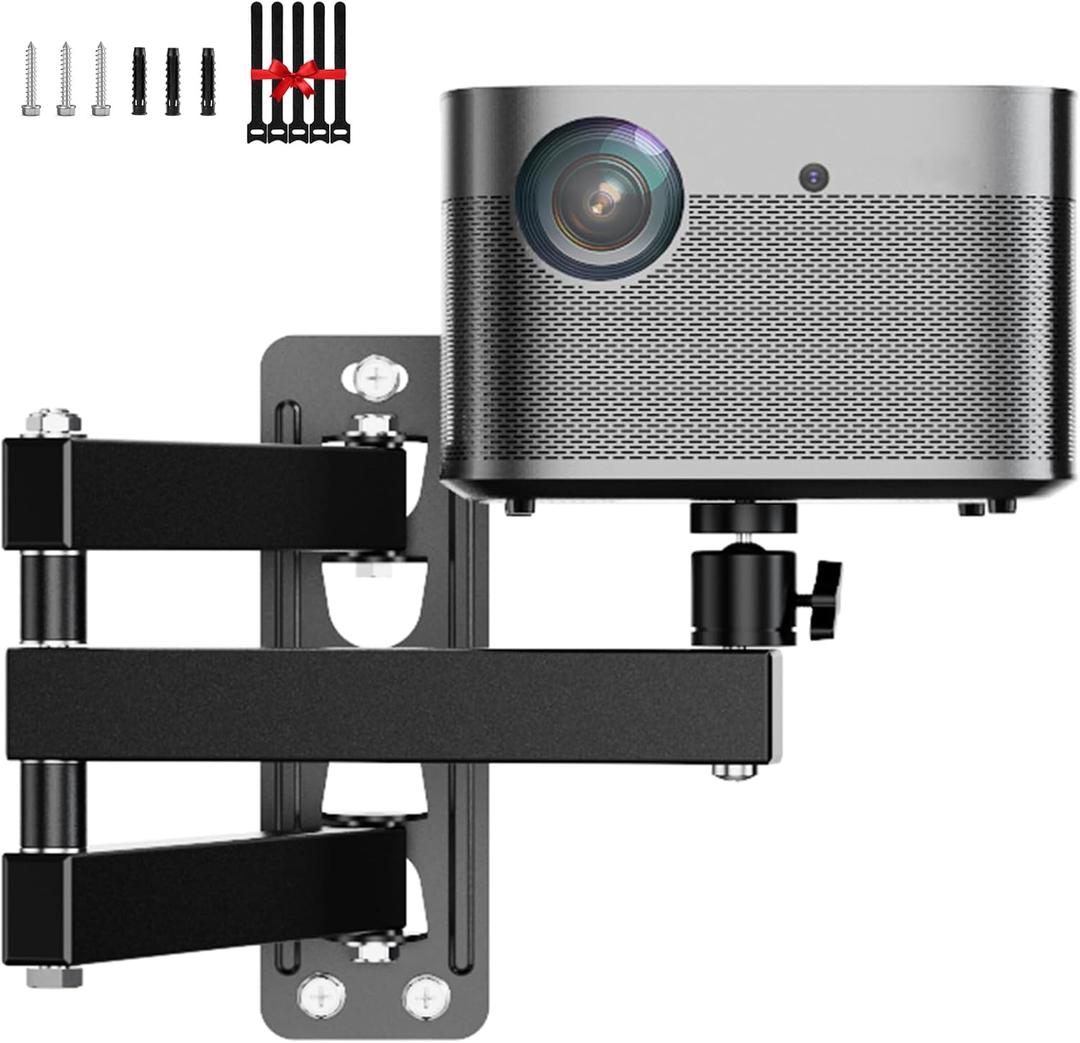 Foldable Projector Wall Mount Universal Adjustable Bracket Mount 1/4" Screw, Adjustable Tilt&Swivel Hanging Holder Wall Mount Hanger Rack Stand for Mini Projector with Cable Ties (Black)