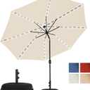 Sundale Outdoor Olefin 5-Year-Non-Fading Solar 80 LED 9 FT Solar Patio Umbrella with Sand Bag Base, Outdoor Umbrella with Tilt and Crank, Beige
