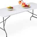 DUMOS 6ft Plastic Folding Table, Indoor Outdoor Portable Heavy Duty Table w/Carrying Handle, Lock for Camping Picnic Party Dining, White
