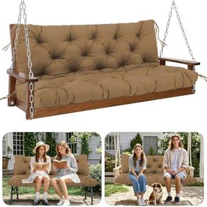 HZMGPCM Premium 5" Thick Waterproof Outdoor Swing Cushions Sturdy Durable 2-3 Seat Replacement Porch Swing Cushions with Backrest&Ties Bench Cushion for Outdoor Furniture Backyard Patio