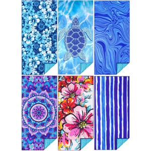 TwoYek 6 Pack Microfiber Thin Beach Towel Lightweight 71x32 Oversized Extra Large Sand Free Towels Quick Dry for Travel Pool Yoga Gym Sports Beach Accessories Vacation Essential Gift