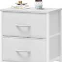 Sweetcrispy Nightstand with 2 Storage Drawers, 20" Height Small Bed Side Furniture End Table, Wooden Top Fabric Cabinet Kids Night Stand Mini Dresser for Bedroom, Closet, Entryway, Dorm, White