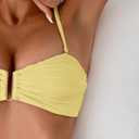 Fanuerg Women's Ribbed Bikini Sets U Wire Adjustable Spaghetti Straps Swimsuit Textured Ruched Two Piece Bathing Suit Yellow L