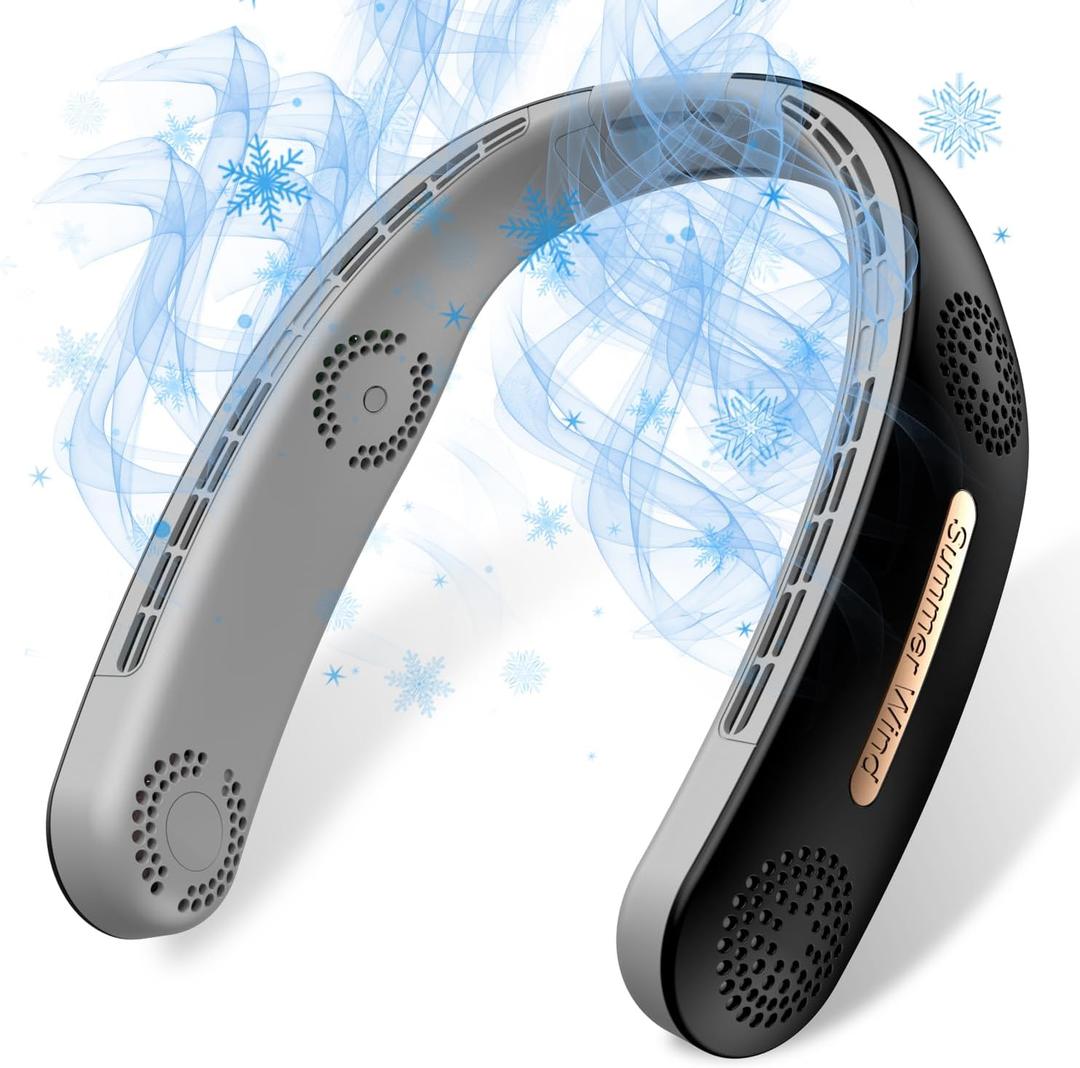 OLV Neck Fan 4 Turbo 6000mAh Portable 360 Cooling Airflow Bladeless USB Rechargeable Neck Fan with 3 Speeds Adjustment for Outdoor Travel Indoor - Black