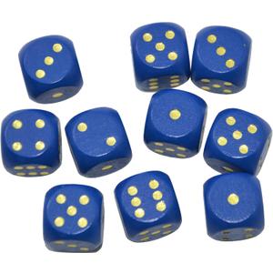 Set of 10 16MM Six Sided D6 Round Wooden Dice Set (Blue)