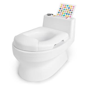 FisherPrice™ 2N1 Potty Trainer with Flushing Sounds, Chart & Storage – White Floor Potty Chair with Splash Guard, Removable Ring & Bowl, Patented Snap Safe Ring Technology