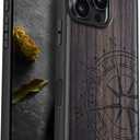 Carveit Magnetic Wooden Case for iPhone 16 Pro Max Case, Wood Artisan Engraved & Black Soft TPU Shockproof Cover, Compatible with MagSafe Wireless Chargers (The Incomplete Compass) Blackwood (Compass Quest-Black)