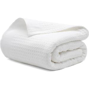 Salt Earth 100% Cotton Waffle Blanket, King Size 106"x92"  Lightweight All Season Throw Blanket for Couch, Bed & Bedroom, Soft Modern Cozy Cotton Blanket (White)