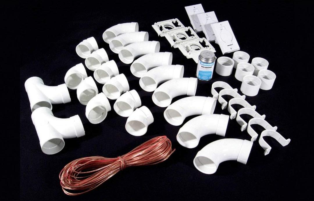 OVO Complete Set of Fittings for Central Vacuum Installation with 3 Low-Voltage inlets (Excluding Pipes), White, 1.5 Inch