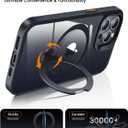 PuyaTeya 360 Rotatable Magnetic Stand for iPhone 13 pro max Case Compatible with Mag-Safe 16FT Military Drop Protection, Anti-Scratch/Fingerprint Shockproof iPhone 13 pro max Phone Case(Clear-Black)