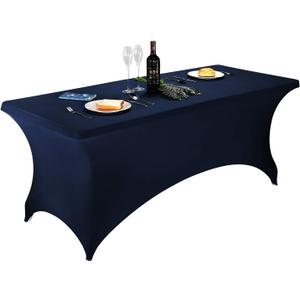 LZY Spandex Table Covers 6 Feet, Stretch/Fitted Table Covers for 6 Feet Folding Table, Rectangular Spandex Table Cloths for Wedding Party or Event (6FT-2PCS, Navy)