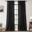 Black Linen Curtains 84 inches Long for Bedroom Back Tab Light Filtering Privacy Semi Sheer Black Curtains Living Room Boho Rustic Farmhouse Cotton Textured Gauze Curtain 2 Panel Set
