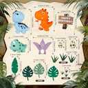 17PCS Dinosaur Cake Topper, Dinosaur Eggs Leaves Grasses Cake Decorations with Happy Birthday Sign Cake Toppers for Birthday Party Decorations, Safari Animal Themed Party