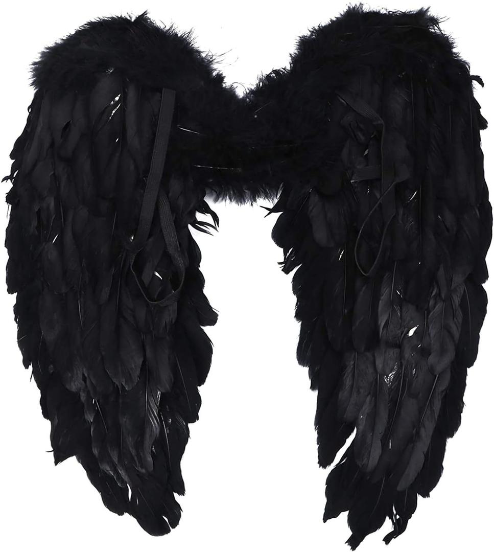 Taotenish Feather Angel Wings Party Costume Fancy Dress Fairy Feather Wing Christmas Decorations - Black